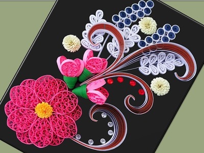 #PaperQuilling Beautiful  Pink Flower Design Birthday card idea-DIY Greeting Cards for Birthday.
