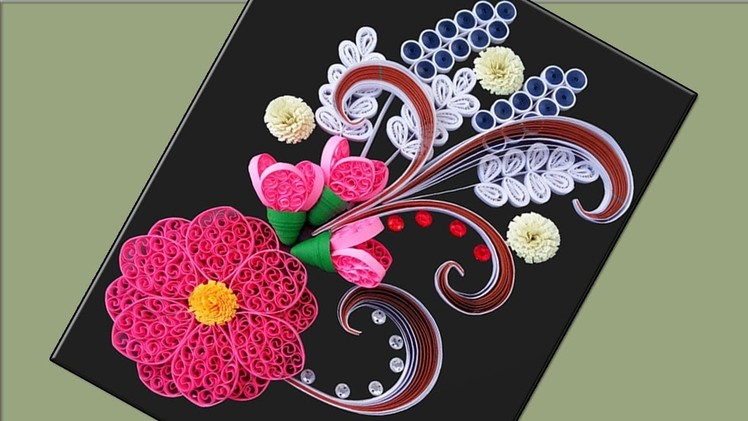 #PaperQuilling Beautiful  Pink Flower Design Birthday card idea-DIY Greeting Cards for Birthday.