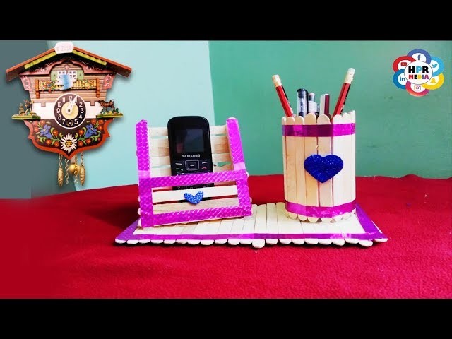 Pen stand and Mobile phone holder with ice cream sticks | How to make Pen stand By HPR Media