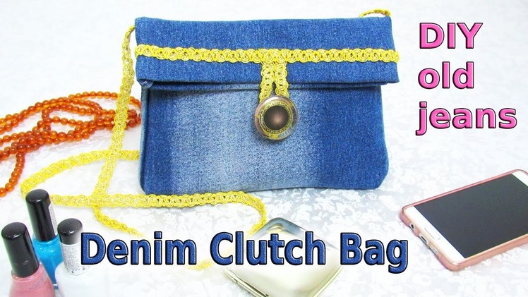 DIY Denim Clutch Bag Out Of Old Jeans - How To Make No Sew Cross Body Bag - Old Jeans Crafts