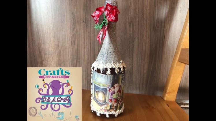DIY: How to make Christmas fireplace acrylic decoration art on a full bottle of Champagne TUTORIAL