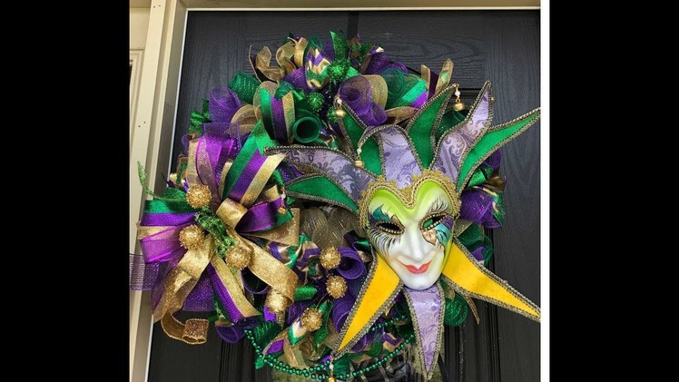 How to make a Mardi Gras wreath poof with woodland ruffle and big easy bow