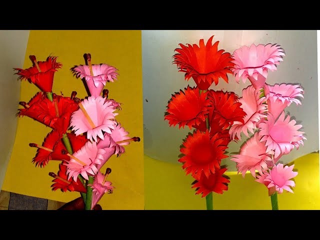 How To Make Beautiful Paper Stick Flower For Room Decoration.