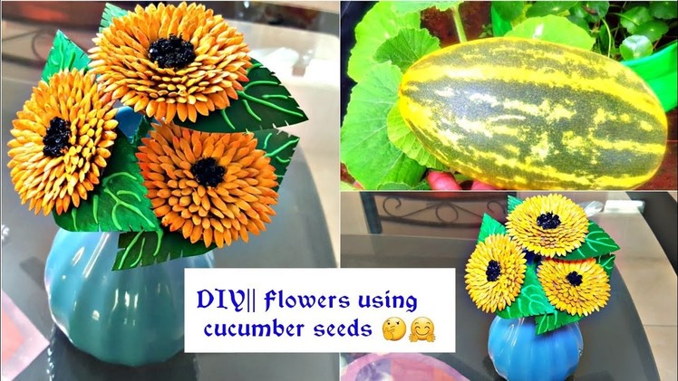 How to make flowers using waste materials || DIY || Flowers using cucumber seeds
