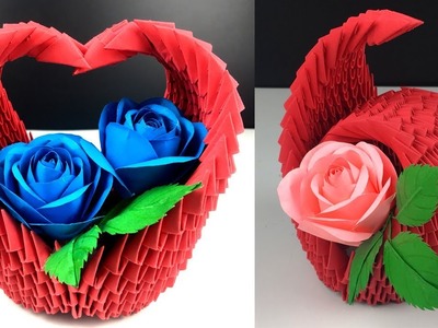 How to Make Rose Flower a Vase At Home - Easy Origami Paper Heart Vase - Handmade Craft