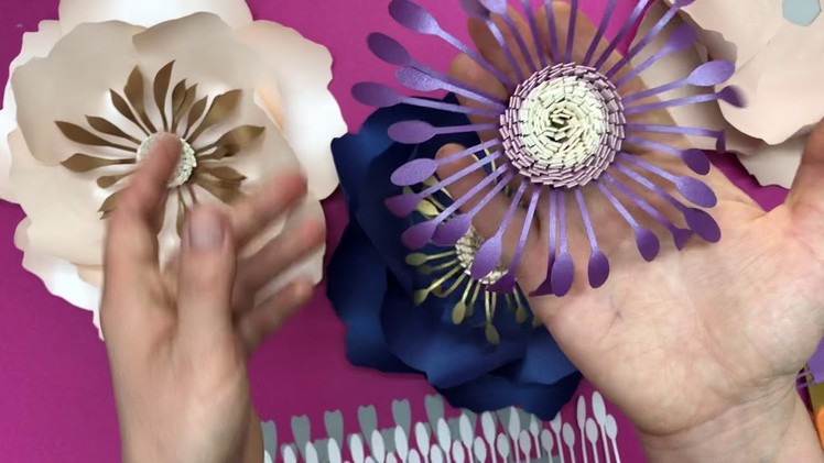 Paper flower centres made with LONG STAMENS template and video tutorial