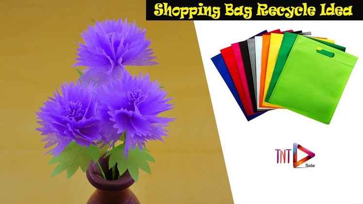 Reusable Carry Bags Flower Crafts | How To Make Stick Flowers Using Shopping Bag