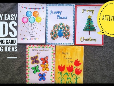 5 VERY EASY KIDS GREETING CARD MAKING IDEAS | KIDS HANDMADE GREETING CARDS | 5 CUTE AND EASY CARDS
