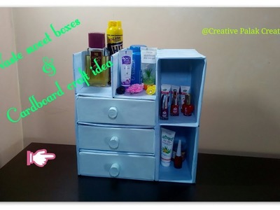DIY Desk Organizer using cardboard and West sweets boxes,cardboard shelf,drawer cabinet.