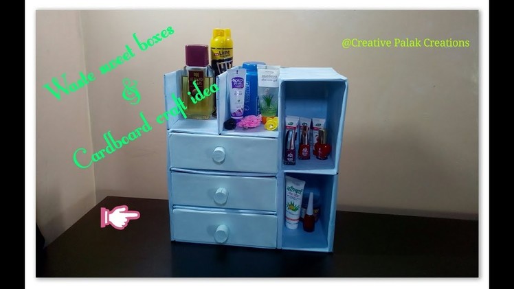 DIY Desk Organizer using cardboard and West sweets boxes,cardboard shelf,drawer cabinet.