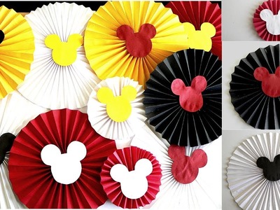 Easy Birthday Decoration Ideas at Home.DIY Mickey Mouse Paper Rosette Flower In 3 Different Sizes