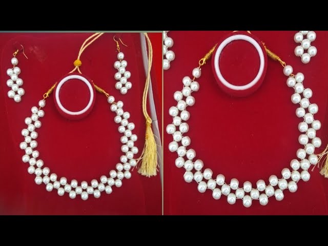 How to make Pearl Beaded Necklace |Diy jewellery making at home |DIY Pearl Necklace