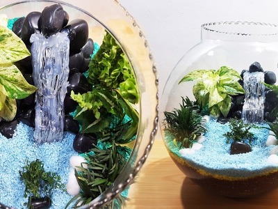 How to Make Terrarium with Waterfall in Glass Bowl |DIY|