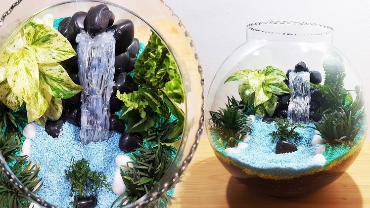 How to Make Terrarium with Waterfall in Glass Bowl |DIY|