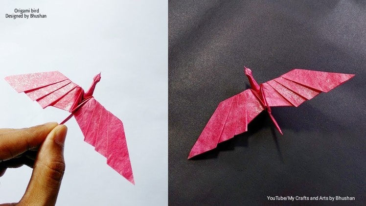 Long winged bird origami designed by Bhushan