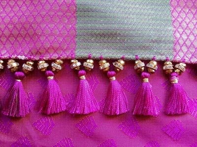 New unique saree kuchu using golden beads. latest saree tassels