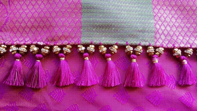 New unique saree kuchu using golden beads. latest saree tassels