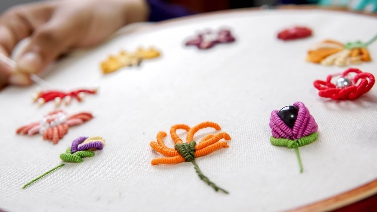 10 TYPES OF FLOWERS with Bullion Stitch: HAND EMBROIDERY FOR BEGINNERS