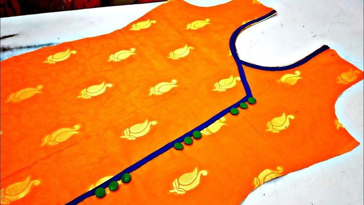 Angrakha with patti & Buttons neck design cutting and stitching in Hindi.