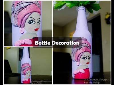 Bottle decoration Ideas with Clay|Bottle painting  design tutorial|Wine bottle crafts for beginners