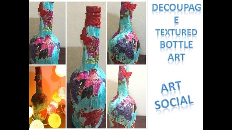 DIY-DECOUPAGE BOTTLE WITH EASY DESIGN# DECOUPAGE BOTTLE ART# BOTTLE ART