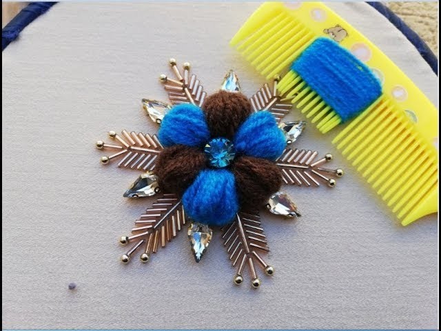 Hand embroider amazing trick ,easy woolen flower embroidery trick with hair comb.