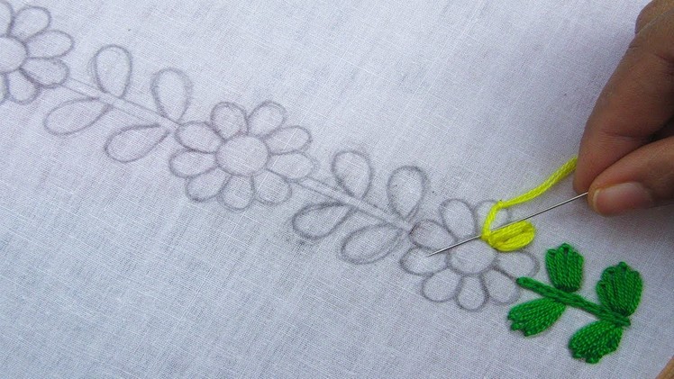 Hand Embroidery,  Border Line Embroidery, New Border Design, Lazy Daisy Stitch
