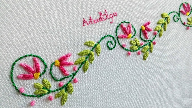 Hand Embroidery: Borderline Embroidery Design | Bordado a Mano: Borde Floral (Puntada Decorativa)