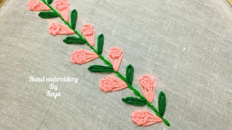 Hand Embroidery by keya | Simple border design | Easy border design 2019.10