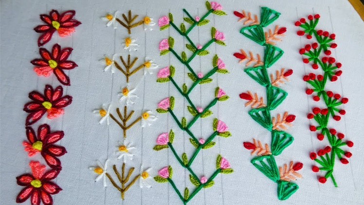 Hand embroidery decorative stitch border design | Modified basic stitches