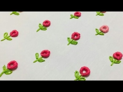 Hand embroidery design for dress or kurti | easy Roll stitch flower with lazy daisy | embroidery