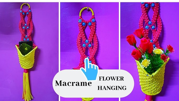 Macrame triangle flower hanging cum mobile hanger | Macrame Art