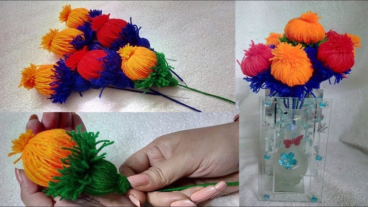 Marigold Woolen Flower Latest And Easy Design Making. Woolen Crafts --  | Hand Embroidery