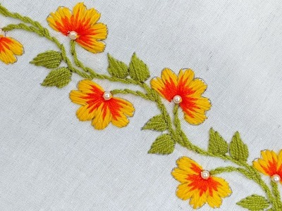 Simple borderline design tutorial|Hand embroidery border design.