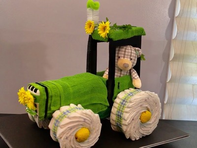 Tractor Diaper Cake. Baby Shower. TARTA DE PAÑALES