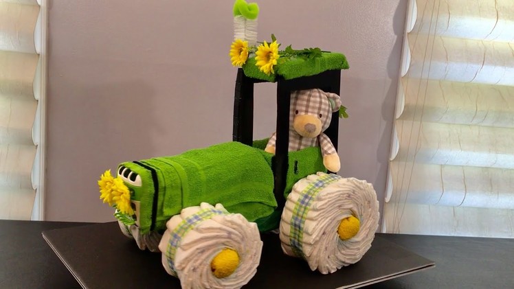 Tractor Diaper Cake. Baby Shower. TARTA DE PAÑALES