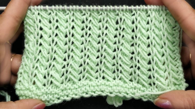 Beautiful 2 Rows Knitting Pattern for Frocks, Skirts, Scarves, Mufflers, Cardigans. Hindi.Eng. Sub.