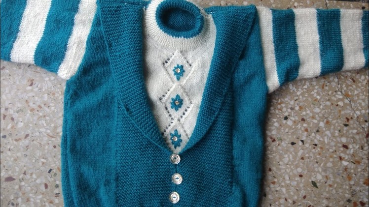 Coat collar neck wala fancy double colour sweater design in Hindi