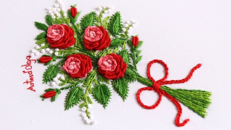 Hand Embroidery: Cast-on stitch Rose Bouquet | Bordados a Mano: Bouquet de Rosas en Puntada Cast-On