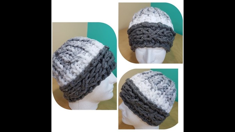 How to finger knit cable hat with loops boucles yarn