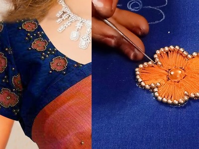 Beautiful aari motif on blouse | aari work for beginners | aari work blouse designs | #209