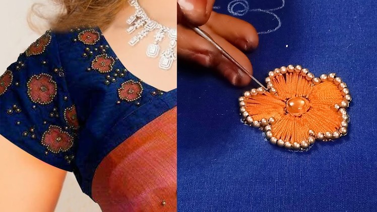 Beautiful aari motif on blouse | aari work for beginners | aari work blouse designs | #209