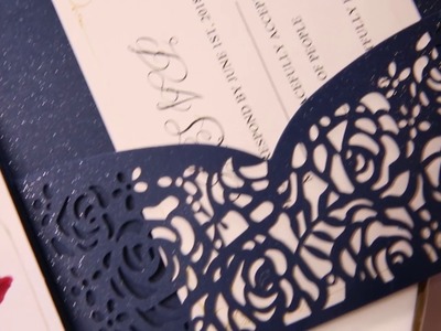 Beauty and the beast navy blue laser cut pocket wedding invitation suites EWWS197-as low as $2.69