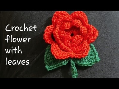 Crochet flower with leaves Easy Tutorial ]Flor em crochê para aplicação [The Crochet World]