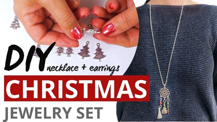 DIY How To Make Christmas Jewelry Set: Necklace & Earrings - Easy Tutorial