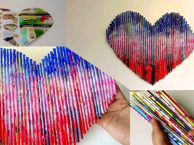 DIY wall decor using news paper.easy craft.paper heart.Malayalam craft videos.