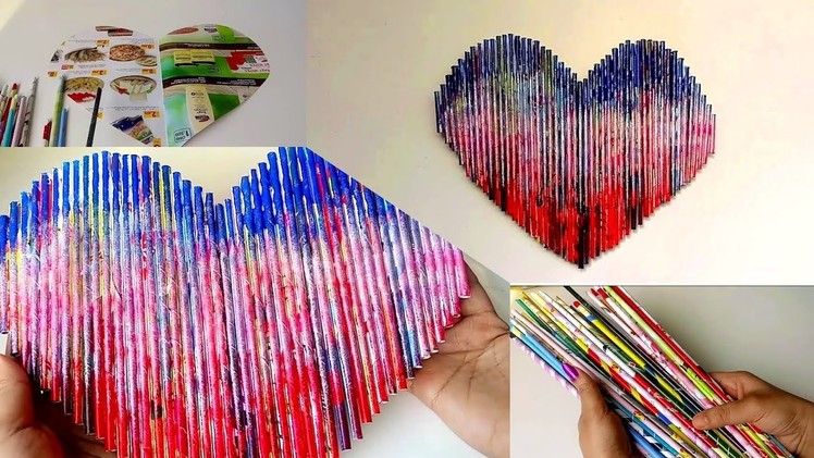 DIY wall decor using news paper.easy craft.paper heart.Malayalam craft videos.