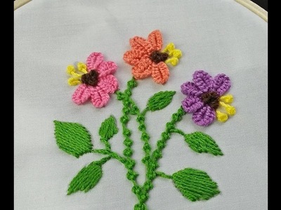 Hand Embroidery | Buttonhole Bar Stitch | Detached Buttonhole Stitch | Flower Design For Beginners