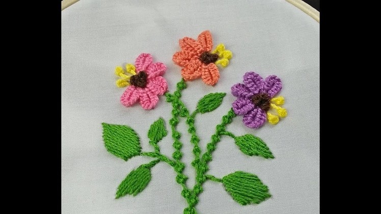 Hand Embroidery | Buttonhole Bar Stitch | Detached Buttonhole Stitch | Flower Design For Beginners