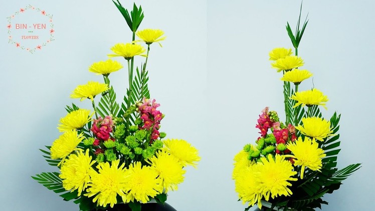 How to make the Yellow Chrysanthemum ,Snapdragon Flower Arrange ? 139